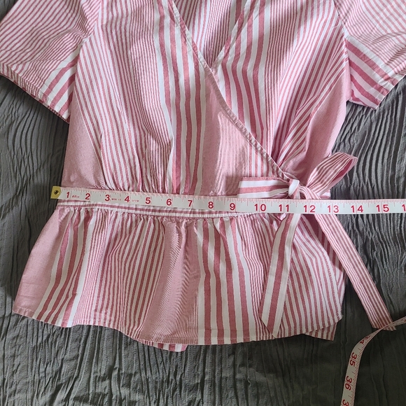 Madewell Cotton Read and White Strip Short Sleeve Wrap top Side Tie Size S - Picture 8 of 11
